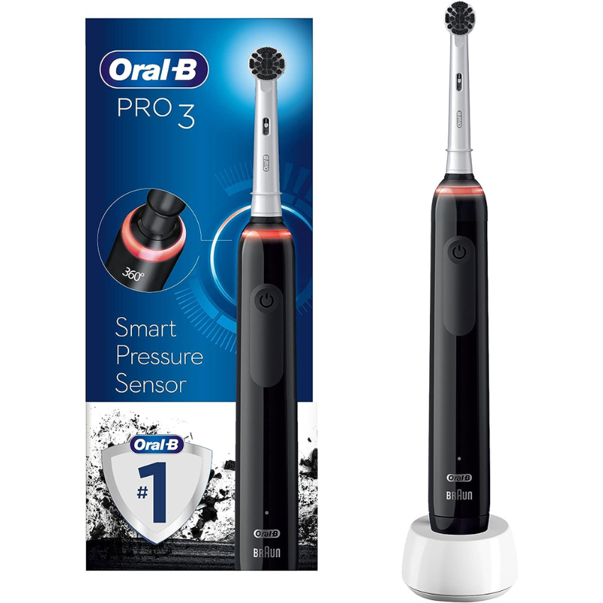 Oral-B Pro 3 - 3000 - Black Electric Toothbrush, Handle with Visible Pressure Sensor, Head with Charcoal Infused Bristles