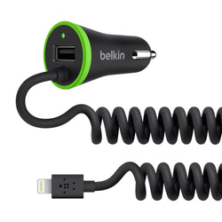Belkin Single USB Car Charger 3.4Amp with Lightning Cable Black - Gadgitechstore.com