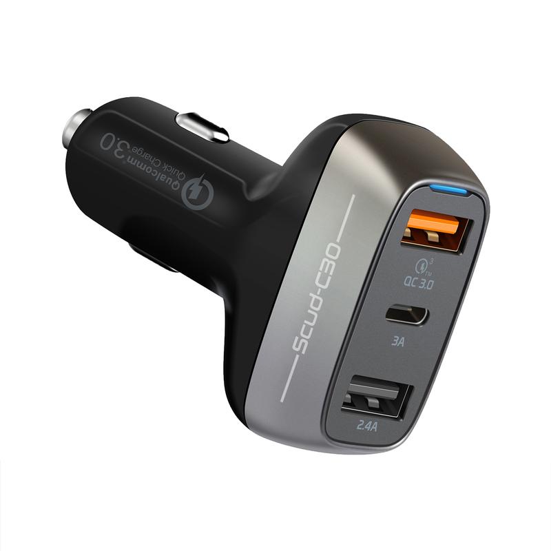 Promate Scud-C30 30W car charger with QC3.0 and 3A USB-C port