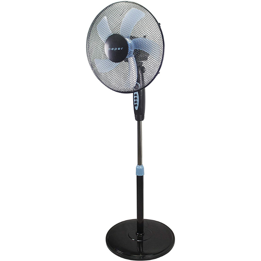 Beper Floor Fan Black with Timer 5 Blades Oscillation Function 3 Speeds Diameter 40 cm Black Stand Fan with Timer