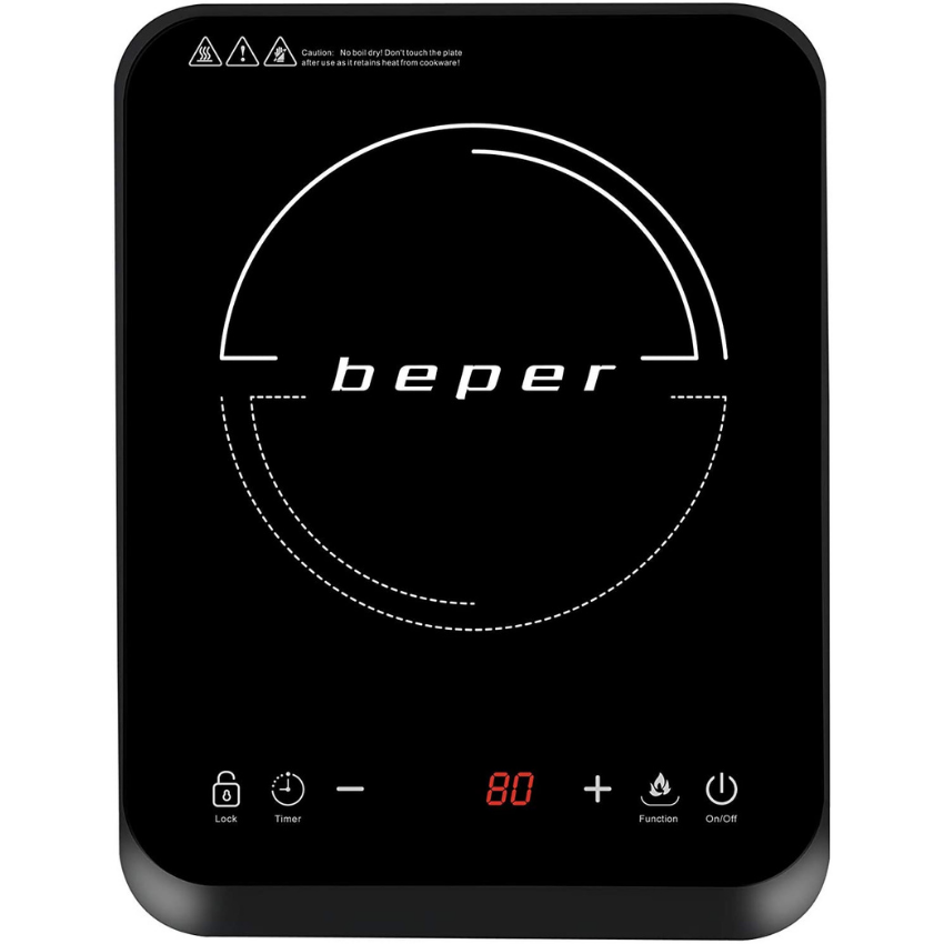 Beper BF.700 Induction Hob for Single Hobs 2000 W ABS Scratch-Resistant Crystal Black