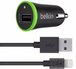 Belkin SINGLE MICRO CAR CHARGER 5V, 2.4A WITH 1.2M LIGHTNING CABLE - Gadgitechstore.com