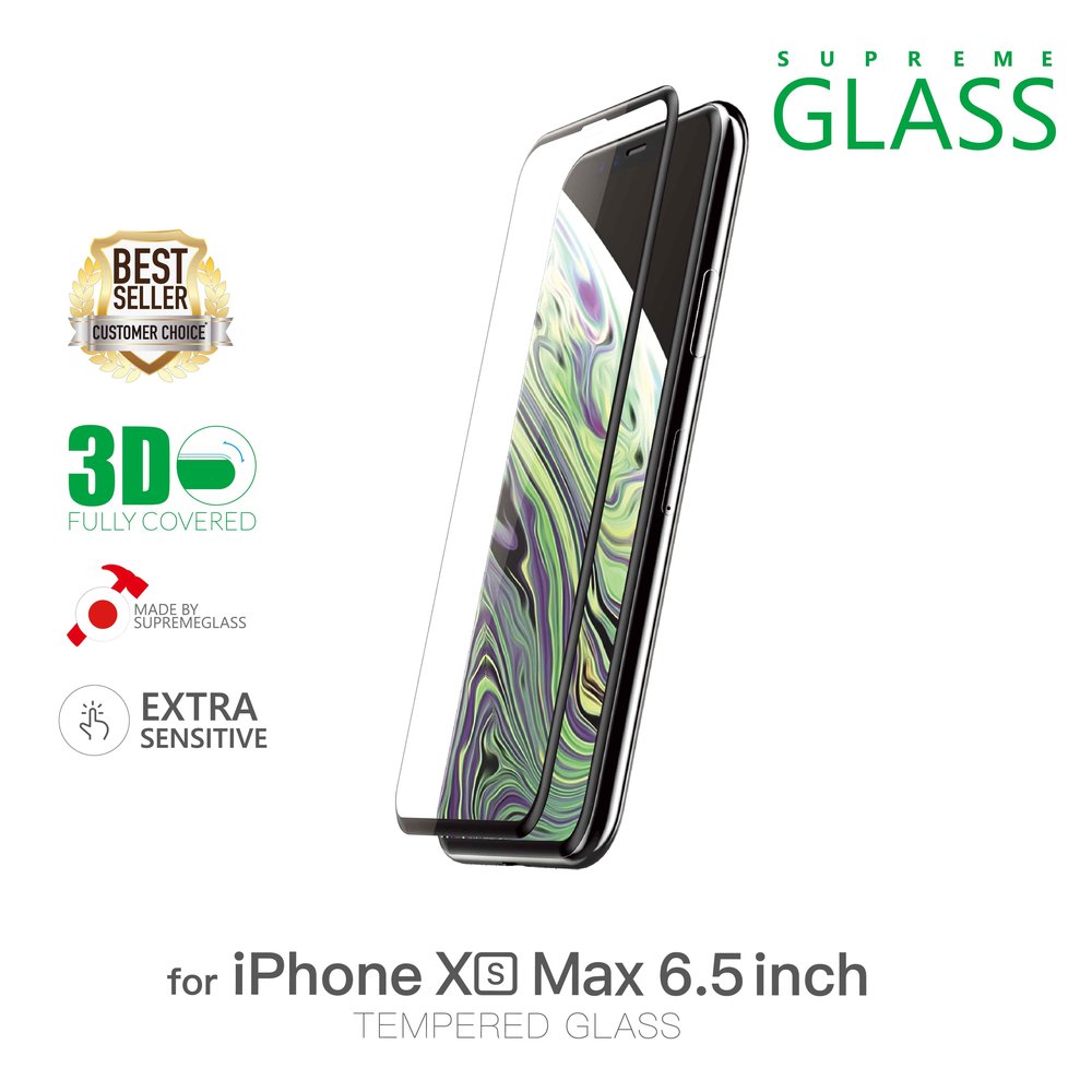 AMAZINGthing iPhone XS MAX 0.2M 3D HYBIRD FULLY COVERED SUPREME GLASS (BLACK)